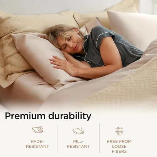 Miniatura 4 de Threadmill Sábanas de lujo de algodón Supima, sábanas de 100% algodón suave de 1000 hilos de lujo para cama tamaño matrimonial, juego de 4 sábanas