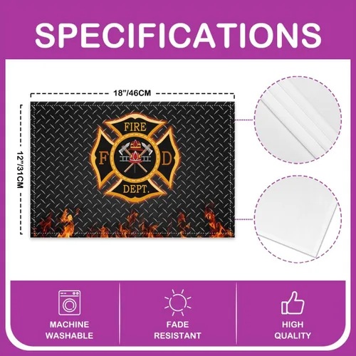 Miniatura 4 de Juego de 4 manteles individuales de bomberos para niños y adultos, diseño realista de llama, lavable para interiores y exteriores, para mesa