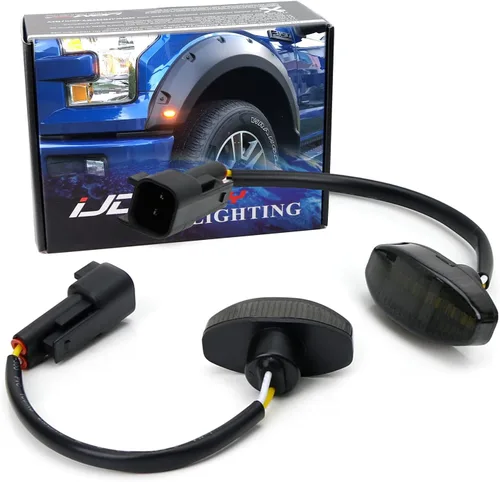 iJDMTOY Kit de luces de marcador lateral para guardabarros delanteros con lente ahumada, color ámbar, compatible con Ford Raptor 2010-14, alimentado