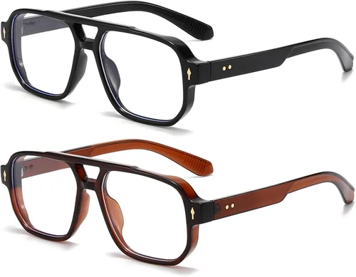 Miniatura 19 de PORADAY Gafas de Bloqueo de Luz Azul para Mujeres y Hombres Estilo Retro Cuadrado de los Años 70 Gafas de Aviador Gafas Rectangulares para A1 negro