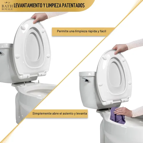 Miniatura 7 de Bath Royale Asiento de inodoro redondo de cierre suave con tapa BR500-00 blanco, cómodo, duradero, resistente, resistente a las manchas y fácil