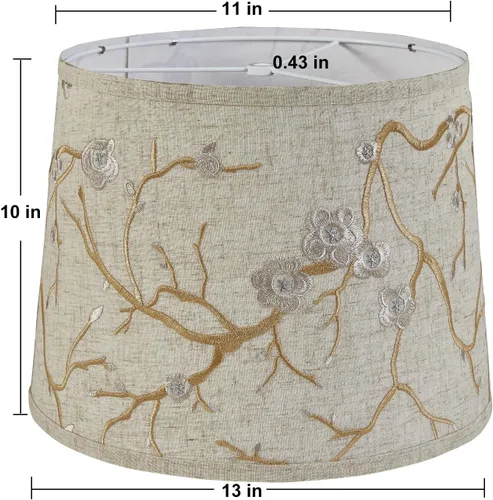 Miniatura 3 de Juego de 2 pantallas para lámpara de mesa y de pie, pantallas con diseño de flores, 12.7" superior x 12.7" inferior x 10" de alto, lino natural