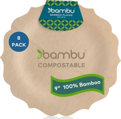 Bambu Paquete de 8-9 Pulgadas Platos Desechables de Bambú Elegantes, Productos Ecológicos Biodegradables, Platos Desechables de Bambú para Fiestas,