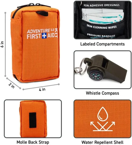 Miniatura 8 de Kit de primeros auxilios ultraligero, pequeño, repelente al agua - Camping y aire libre 71 piezas, Adventure 3.0 Essentials Kit, para camping