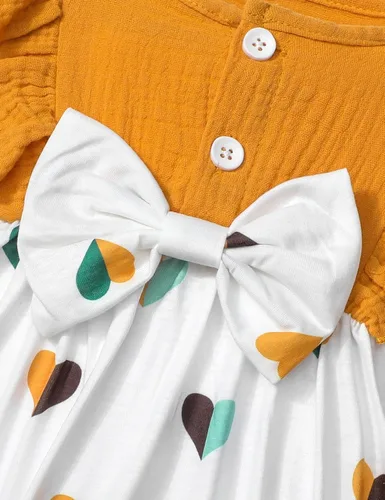 Miniatura 7 de Ropa de bebé niña con volantes de manga larga de algodón y lino con botón + diadema 2 piezas de otoño para bebé niña