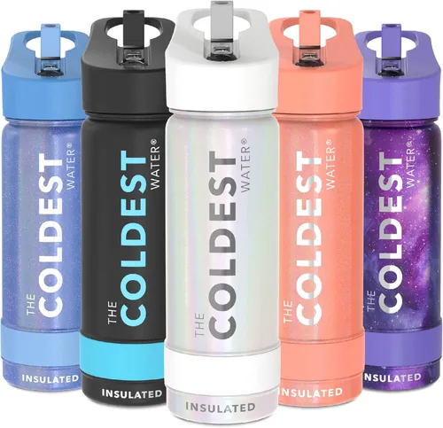 Miniatura 103 de Coldest - Botella para agua con tapa que incluye pajilla, térmica y metálica (acero inoxidable), para hombres y mujeres, color morado