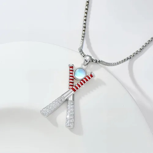 Miniatura 5 de Collar de Béisbol/Golf/Hockey/Tenis Plata de Ley 925 Piedra Lunar Pelota Colgante Deportivo Joyería Regalos de Graduación para Mujeres Novia Mamá