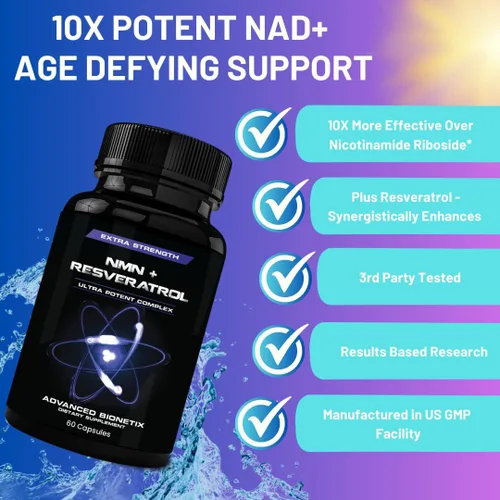 Miniatura 2 de Advanced Bionetix Cápsulas NMN Resveratrol Betaína (TMG) – NAD+ refuerzo de apoyo para energía celular, longevidad, salud metabólica vitalidad