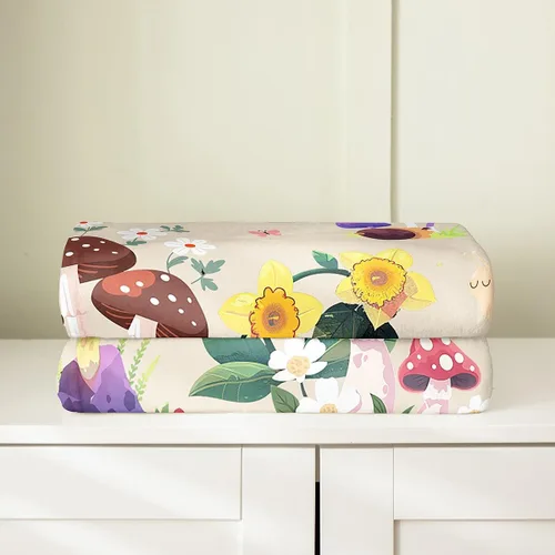 Miniatura 4 de jejeloiu Cute Mushroom Decor Plush Throw Blanket, For Kids Boys Girls 40"x50" Botanical Plants All Season,Bed Blanket Cartoon Mushrooms Flannel