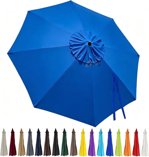 Miniatura 14 de Toldo de repuesto para sombrilla de patio de 10 pies, 8 varillas, impermeable y resistente a la decoloración, tela de poliéster gruesa para patio