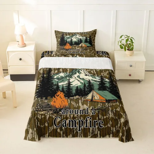 Miniatura 14 de Erosebridal American Flag Bed Sheets Twin Army Green Camo Deep Pocket Fitted Sheet for Kids Boys Girls Bear Claw Hunting Theme Bedding Set Camoflage