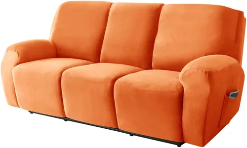 Miniatura 9 de Funda elástica para sofá reclinable, fundas de terciopelo para sillas reclinables de 3 cojines, 8 piezas, fundas protectoras para muebles