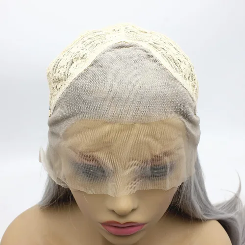 Miniatura 5 de iwonawig Iewig - Peluca de encaje frontal sintética extra larga y recta, mitad atada a mano, peluca gris resistente al calor