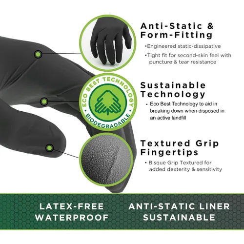 Miniatura 3 de SHOWA 7700PFT Guantes de seguridad desechables de nitrilo, libres de látex, sin polvo y sin acelerador, uso único, 4 mil, longitud de 9.5