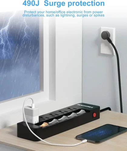 Miniatura 5 de Cable de extensión negro para electrodomésticos con interruptores individuales de encendido y apagado - 6 pies, cable de extensión resistente