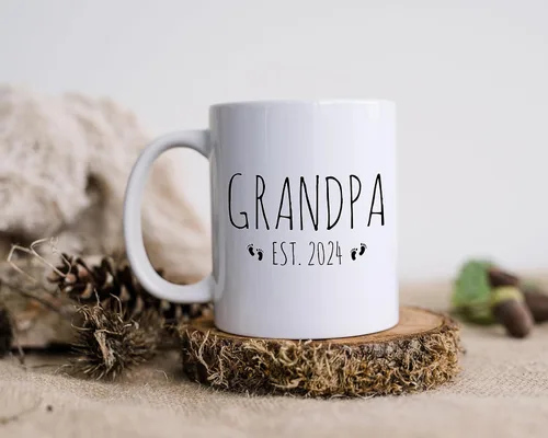 Miniatura 3 de Taza Grandpa Est. 2024 Anuncio de embarazo Grandpa To Be Taza promovida a abuelo Presente 11 oz Blanco