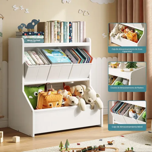 Miniatura 7 de FOUCSSOMEI Organizador de almacenamiento de juguetes para niños, estantería y organizador de juguetes con contenedores de almacenamiento, gabinete