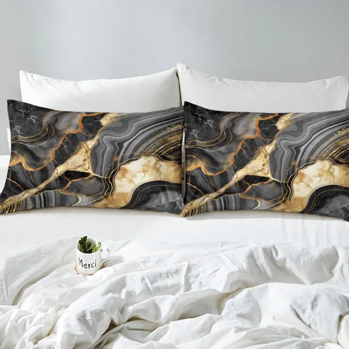 Miniatura 5 de Funda de edredón de mármol negro tamaño individual, juego de ropa de cama dorada para adultos, hombres y mujeres, funda de edredón de textura
