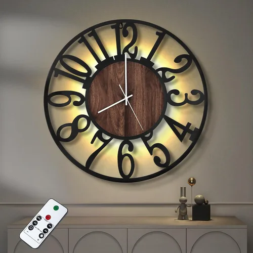 Miniatura 12 de LEIKE Relojes de pared a pilas con control remoto, luz nocturna, silencioso, sin tictac, reloj de madera grande rústico moderno para sala de estar