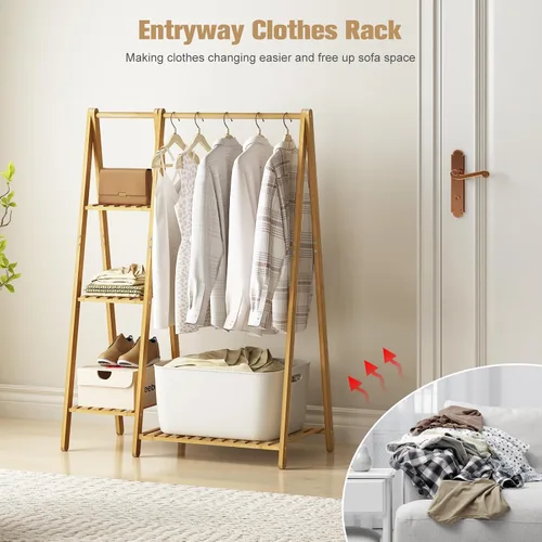 Miniatura 6 de Perchero pequeño de bambú, perchero de ropa para niños, mini perchero de madera con estantes, percheros cortos para disfraces para colgar paños