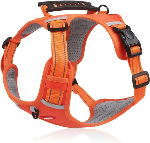 Miniatura 9 de Arnés para perro sin tirones, ajustable, reflectante, suave, acolchado, arnés de chaleco para perro pequeño, mediano y grande, con asa resistente