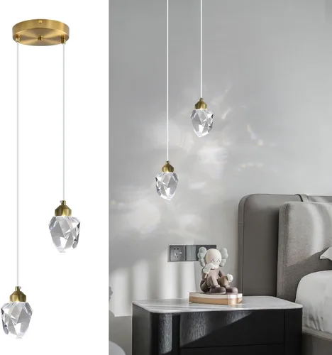 Miniatura 13 de Lámpara colgante moderna de cristal, lámpara colgante LED de 3 colores, lámpara colgante de techo de oro de altura ajustable, para cocina, isla