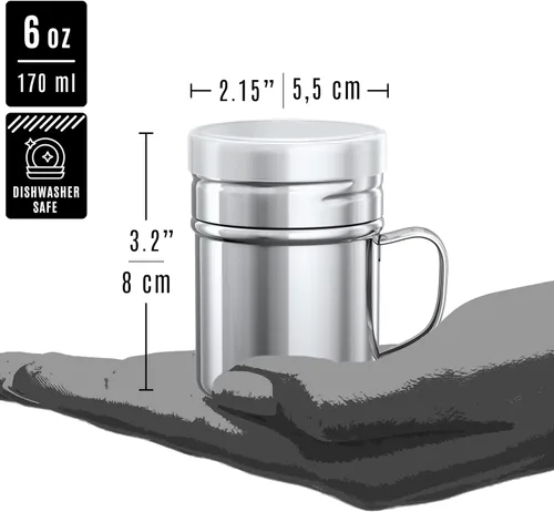 Miniatura 5 de CUSINIUM Cocteleras de dragado de sal y pimienta de acero inoxidable de 6 onzas, con tapa de plástico, con asa, paquete de 4