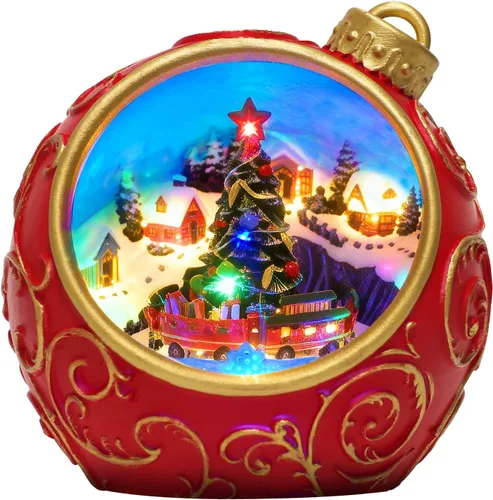 Miniatura 10 de Figuras musicales animadas de pueblo navideño de 6.3 pulgadas con muñeco de nieve giratorio de esquí y luces, temporizador automático de 6 horas