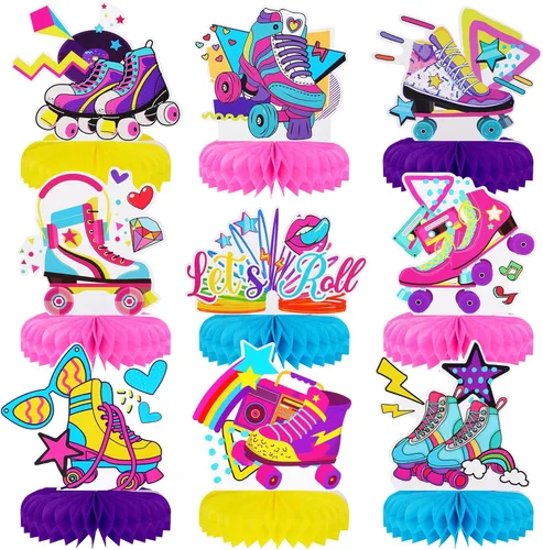 PHOGARY 9 centros de mesa de panal de abeja para patinaje sobre ruedas, recuerdos de fiesta, decoraciones de fiesta de patinaje, patineta,