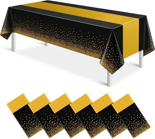 Miniatura 25 de MASHAN 1 mantel negro y azul para decoración de fiesta, mantel de plástico negro impreso azul, funda rectangular desechable para cumpleaños, boda