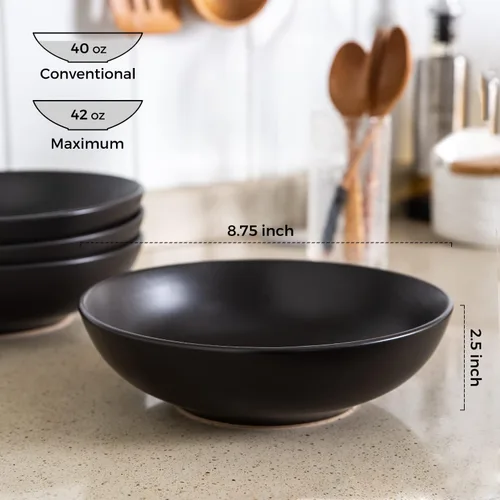Miniatura 2 de AmorArc Juego de 4 cuencos grandes para pasta de 8.75 pulgadas, 42 onzas de profundidad, cuencos anchos para pasta, ensalada, fruta, avena, sopa