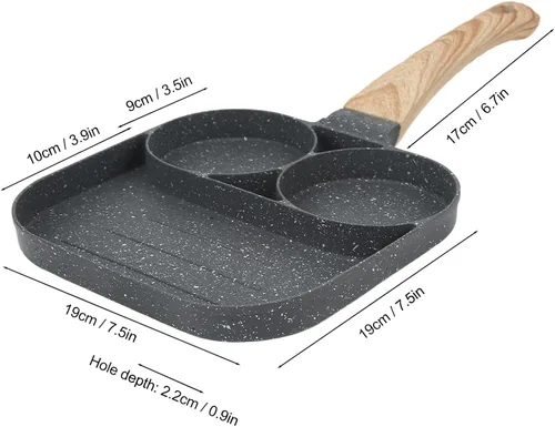 Miniatura 2 de Fdit Sartén para huevos fritos, sartén de huevos con tapa antiadherente de 3 secciones divididas para panqueques, sartén de aleación de aluminio