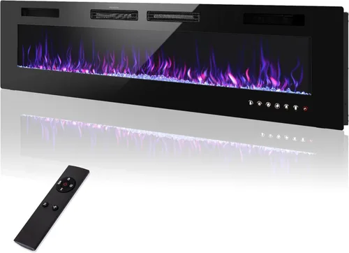 Miniatura 11 de Sophia & William Chimenea eléctrica de 42 pulgadas montada en la pared, calentador de chimenea con control remoto, bisel ultra estrecho para sala
