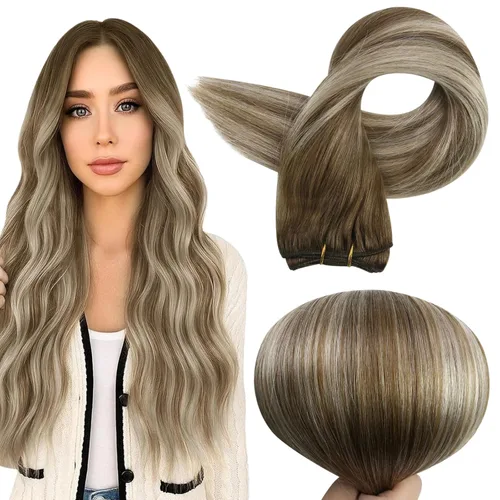 Miniatura 65 de Full Shine Extensiones de cabello humano, 18 pulgadas, mechones de trama, color #2 castaño oscuro, 3.5 onzas, cabello Remy para coser, doble trama