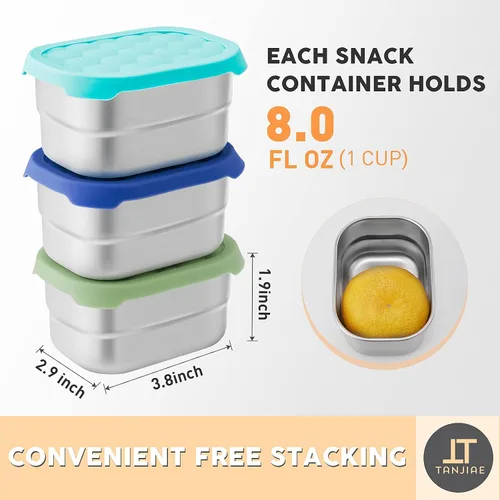 Miniatura 4 de Tanjiae Recipientes Pequeños (1 TAZA) de Acero Inoxidable para Bocadillos para Niños Recipientes de Comida Fáciles de Abrir a Prueba de Fugas