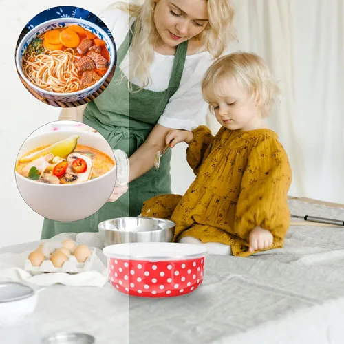 Miniatura 8 de Hemoton Juego de 5 cuencos para mezclar con tapas, revestimiento esmaltado, apilables, para ensalada, pasta, pastel, galletas, cereales, sopa