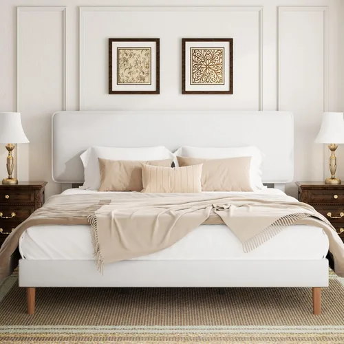 Miniatura 10 de HAOARA Marco de Cama con Plataforma Tapizada de Tamaño Completo, Cabecera Ajustable de Cuero PU, No Necesita Somier, Soporte de Listones de Madera