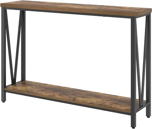 Miniatura 9 de EXCEFUR Mesa de entrada, sofá de madera rústica con almacenamiento, mesa de pasillo moderna para sala de estar, color gris