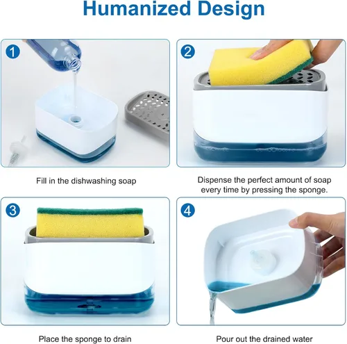 Miniatura 3 de Dispensador de jabón de calidad premium para cocina - Dispensador de líquido lavavajillas con soporte para esponja, bomba de fregadero y soporte