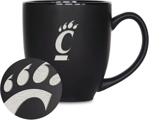 Miniatura 24 de Rico Industries - Taza de cerámica mate negra con grabado láser estándar de 15oz para NCAA (escuelas T & U) - Para bebidas calientes o frías