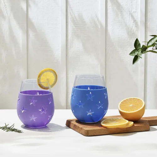 Miniatura 3 de Hyperspace Copa de vino sin tallo de 20 onzas, vaso para bebidas con funda protectora de silicona, juego de 2 piezas (estrella azul y morada)