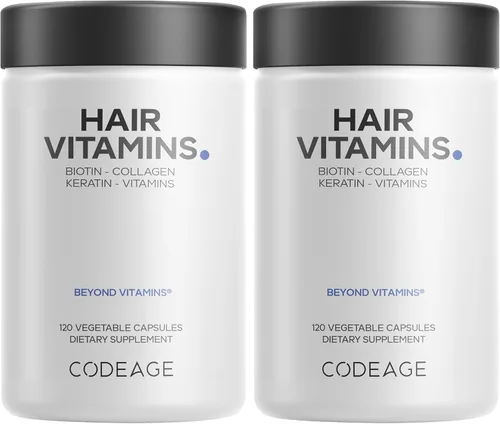 Miniatura 10 de Codeage Vitaminas para el cabello 10000 mcg de biotina, queratina, colágeno, vitamina A, B12, C, D3, E, zinc, inositol, apoyo para el cuidado