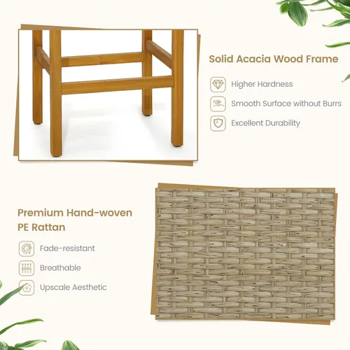 Miniatura 6 de Tangkula Juego de 2 taburetes de bar al aire libre, 30 pulgadas de alto de madera de acacia, taburetes de altura de barra resistentes con asiento