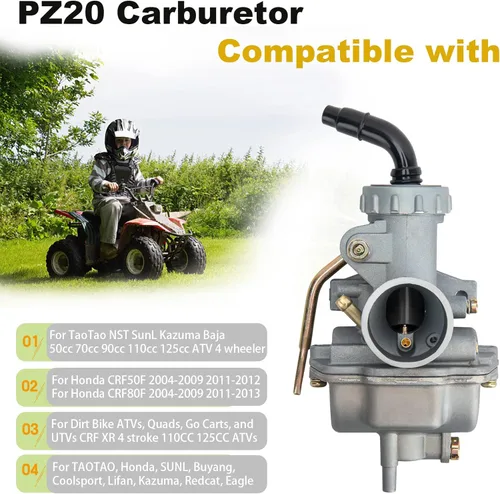 Miniatura 2 de Carburador PZ20 para Taotao NST SunL Kazuma Baja 50cc 70cc 90cc 110cc 125cc Carburador ATV Go karts ciclomotor Scooter 4 tiempos motor 4 ruedas, 110