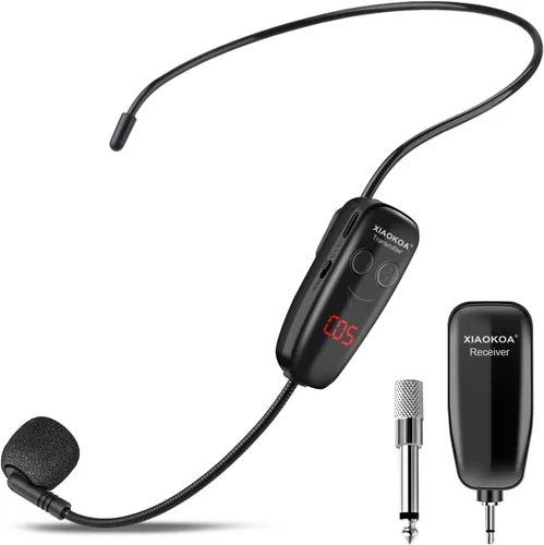 Auriculares con Micrófono Inalámbrico, Sistema de Micrófono y Altavoz de Cabeza UHF, Auriculares Profesionales con Amplificador de Voz y Micrófonos,
