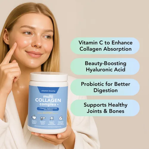 Miniatura 2 de Vitamin Bounty Péptidos de colágeno múltiple en polvo para hombres y mujeres (Complejo Plus) – 5 tipos de proteína de colágeno hidrolizada