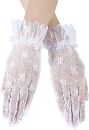 Miniatura 3 de Ayliss Guantes de encaje para mujer, guantes cortos de boda, elegantes guantes florales de novia de los años 20, ópera, baile, fiesta de té, cosplay