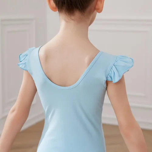 Miniatura 3 de HIPPOSEUS Leotardos de gimnasia de ballet para niñas, con volantes, manga corta, ropa de ballet para baile, Y-07