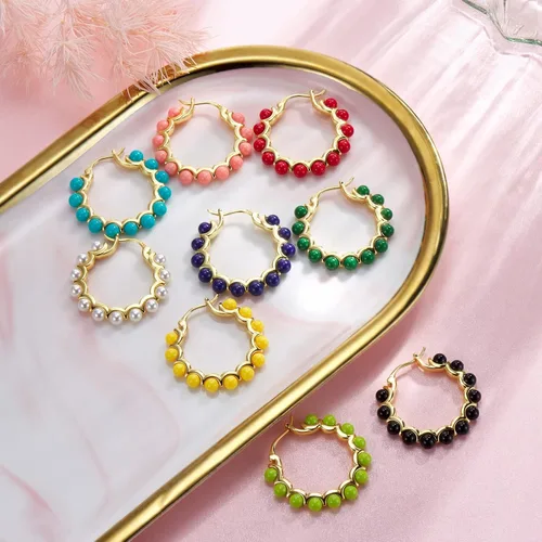 Miniatura 5 de Aretes de aro de perlas para mujer, plata de ley 925, chapados en oro, multcolors simulados, joyería de perlas de concha weinuo