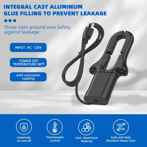 Miniatura 2 de Deshielo sumergible de aluminio fundido de 500 W, derretimiento de nieve de invierno/hielo y calentador de agua potable para ganado, adecuado